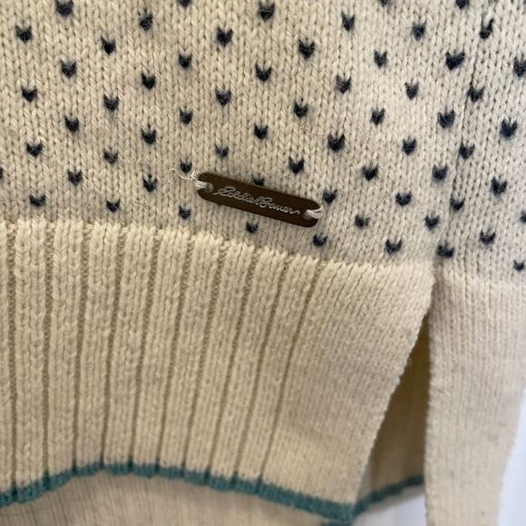 Eddie Bauer Fair Isle Pullover Sweater Cowl Neck Drawstring Ivory Wool Blend M - Picture 3 of 6